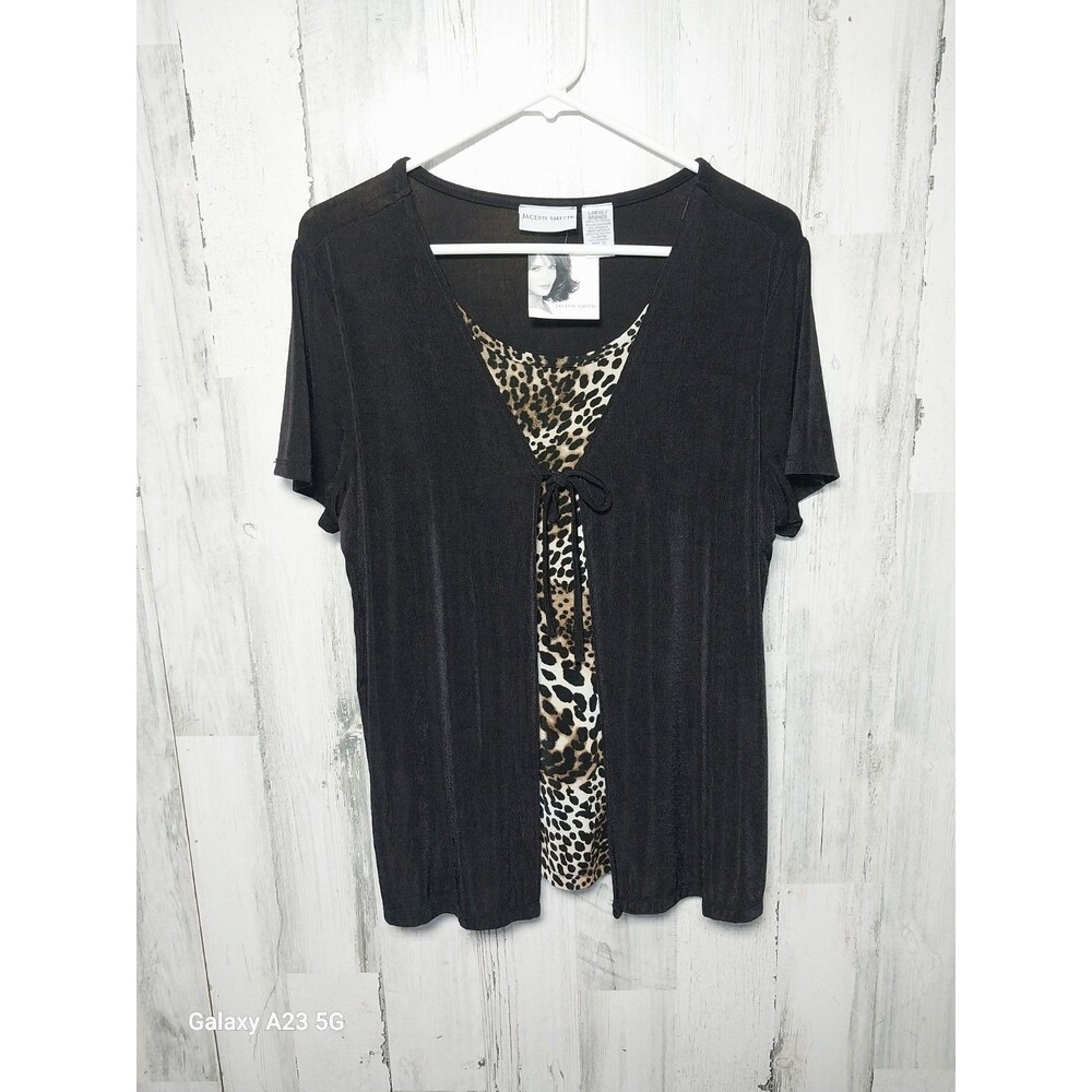 JACLYN SMITH Cheetah Print Blouse With Attached Black Cardigan Large New